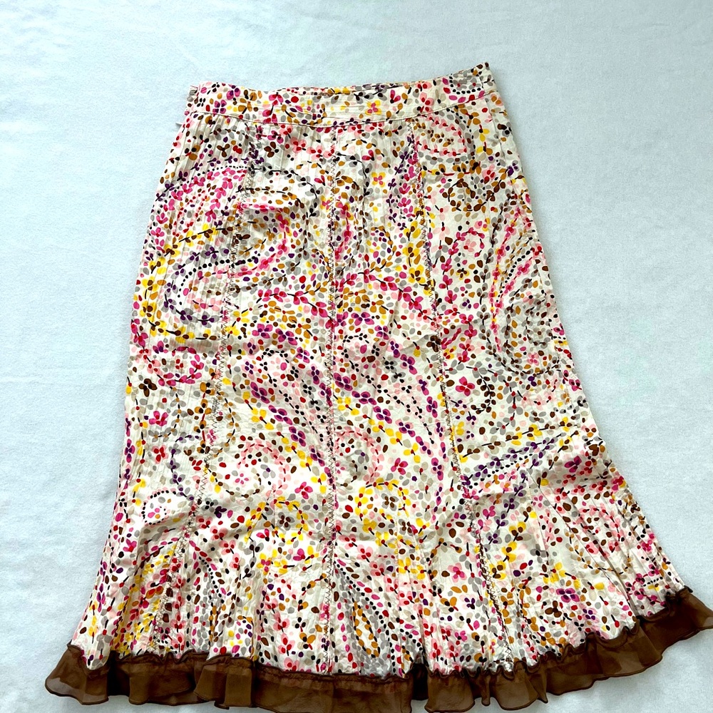 Vintage Gerard Darel Silk Floral Knee Length Skirt Size 38 / US Size 6 / Small